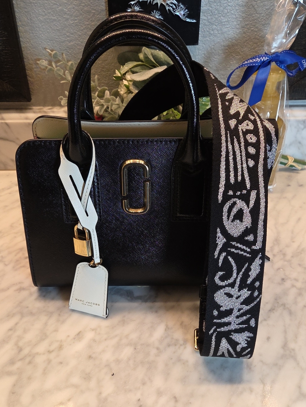 Marc Jacobs Black Satchel with White Tag and Guitar Strap NWOT